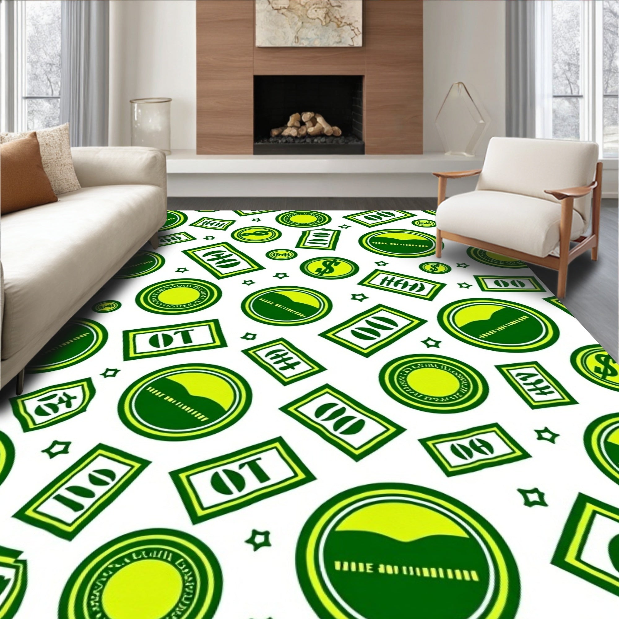 Vibrant Green Dollar Bill Coin Collection Rug