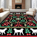 White Animals Red Green Floral Frame Rug