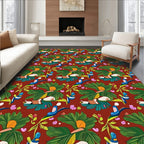 Tropical Teal Leaf Bird Medley Rug