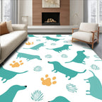 Teal Dachshund Paw Print Grass Rug