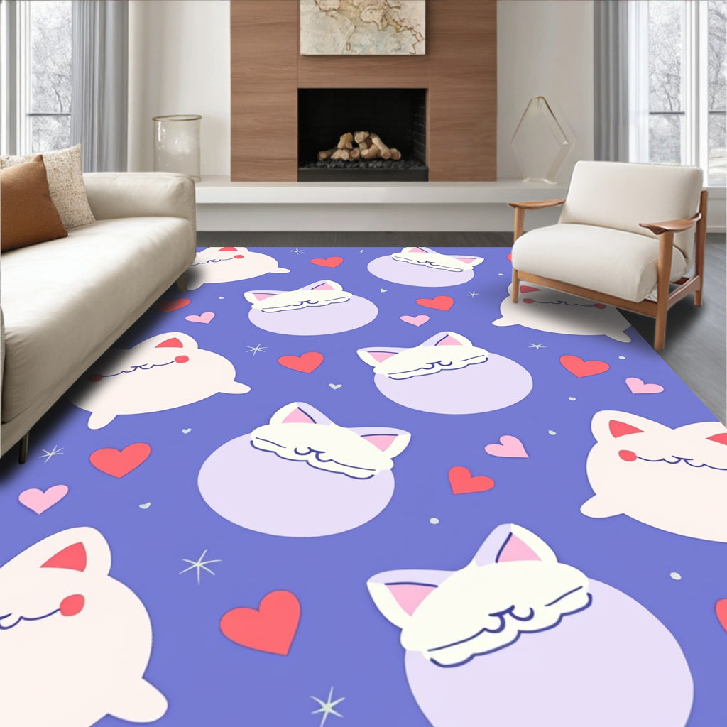 Cute Kawaii Cat Hearts Pattern Rug