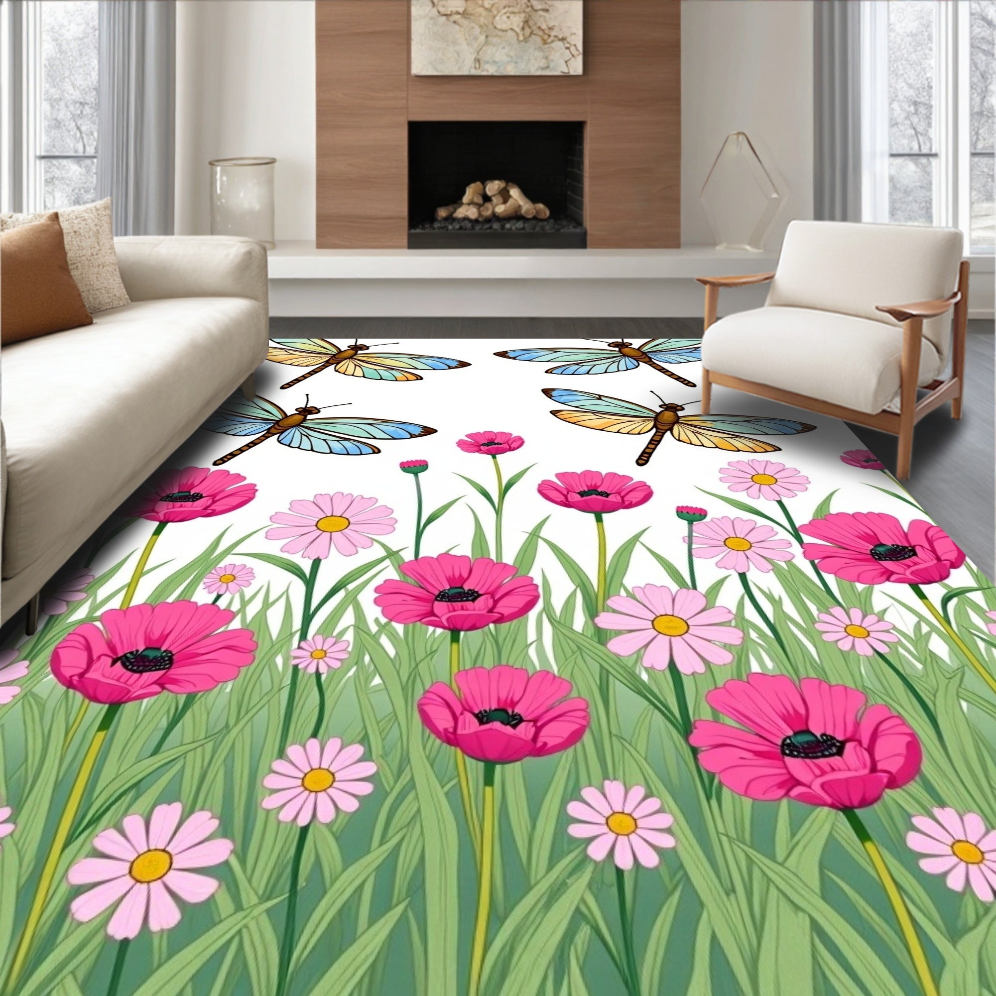Whimsical Dragonfly Garden Meadow Rug