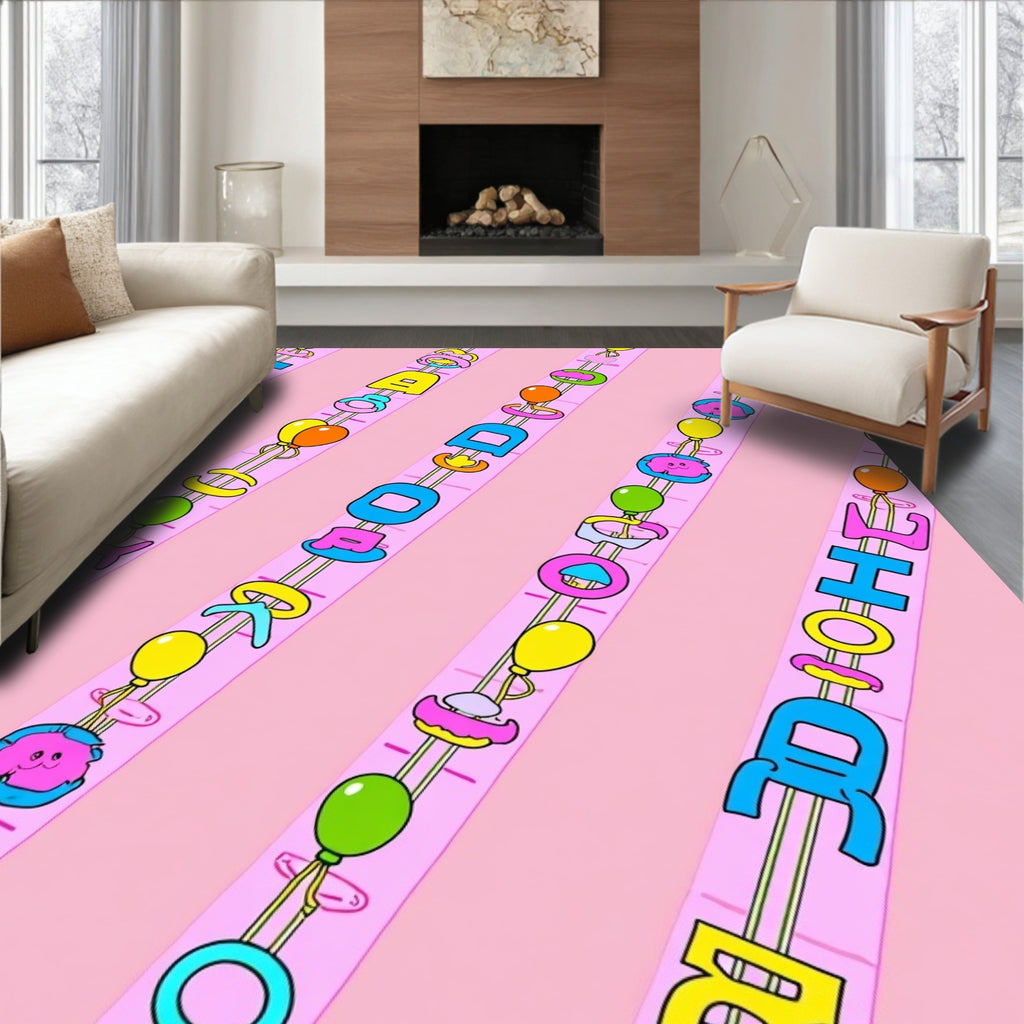 Pastel Pink Whimsical Balloon Word Art Rug