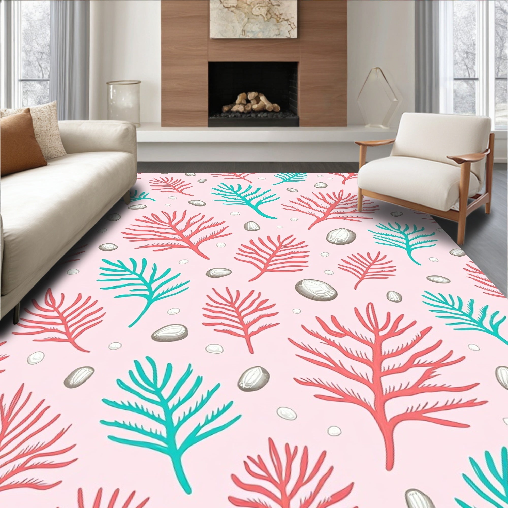 Coral Sea Life Abstract Pink Rug