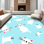 Playful White Cats Blue Background Rug