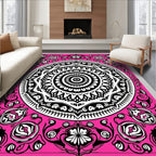 Vibrant Pink Black Mandala Bloom Rug