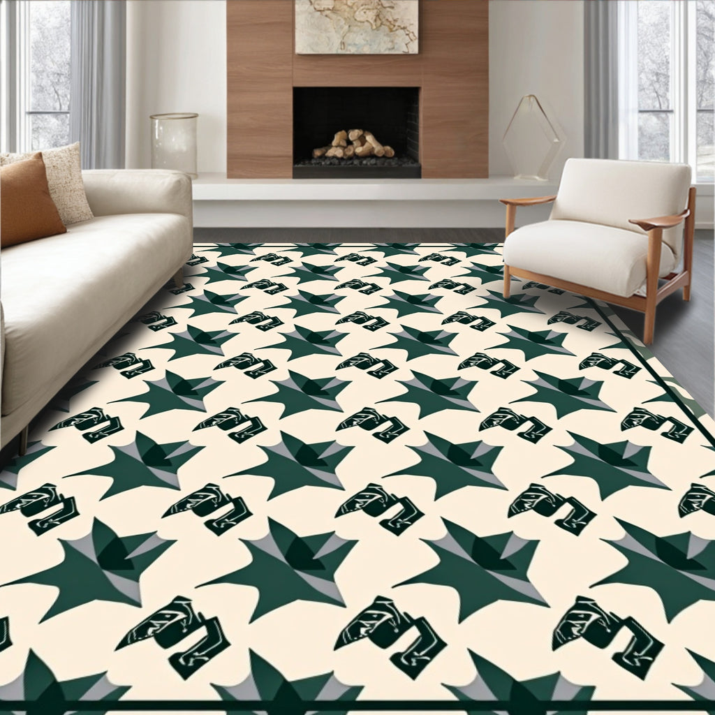 Abstract Green Star And Loop Rug