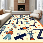 Cosmic Alphabet Orange Blue Rocket Rug