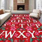 Red Floral Alphabet Garden Rug