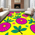 Bright Pink Floral Starburst Yellow Rug