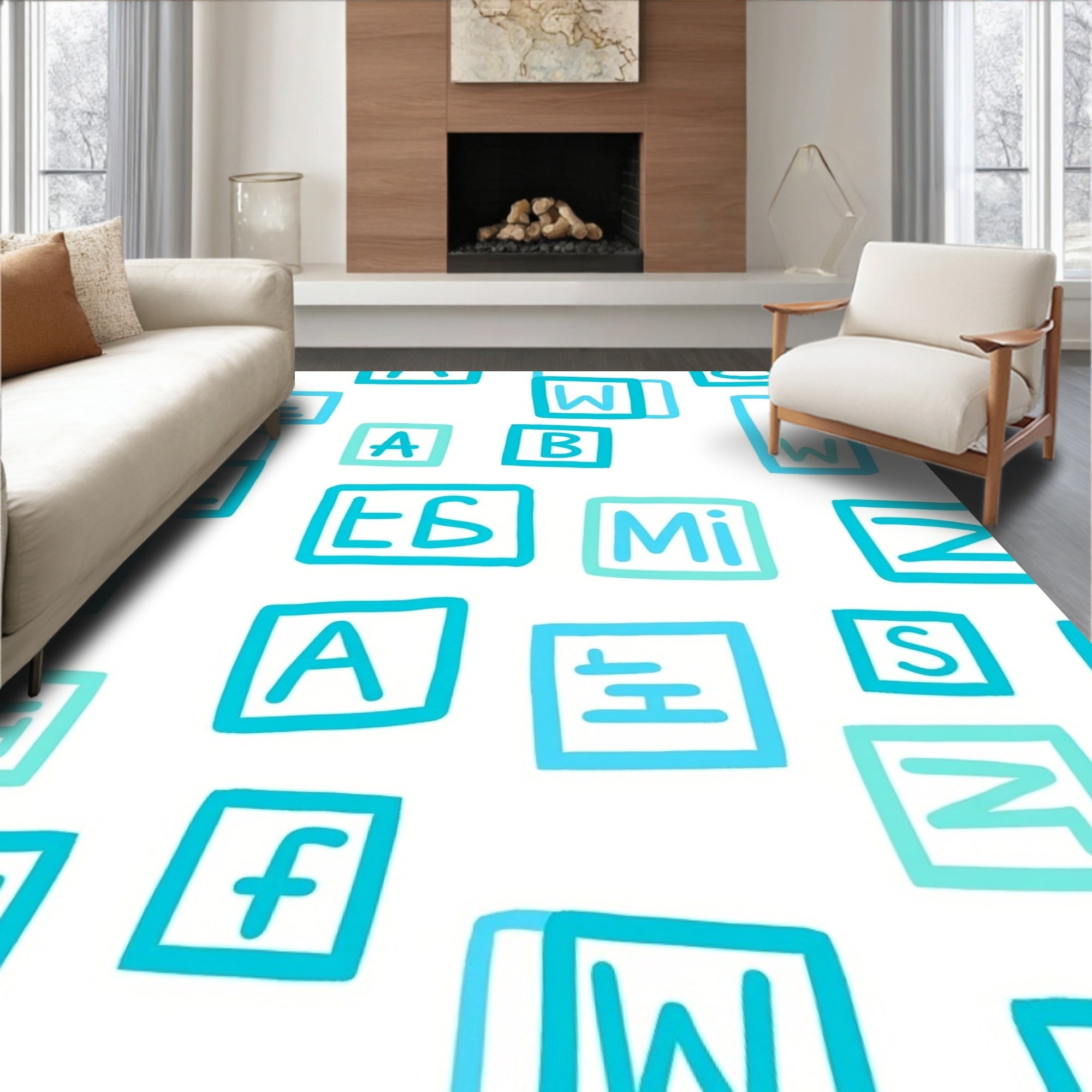 Aqua Blue Alphabet Blocks Rug