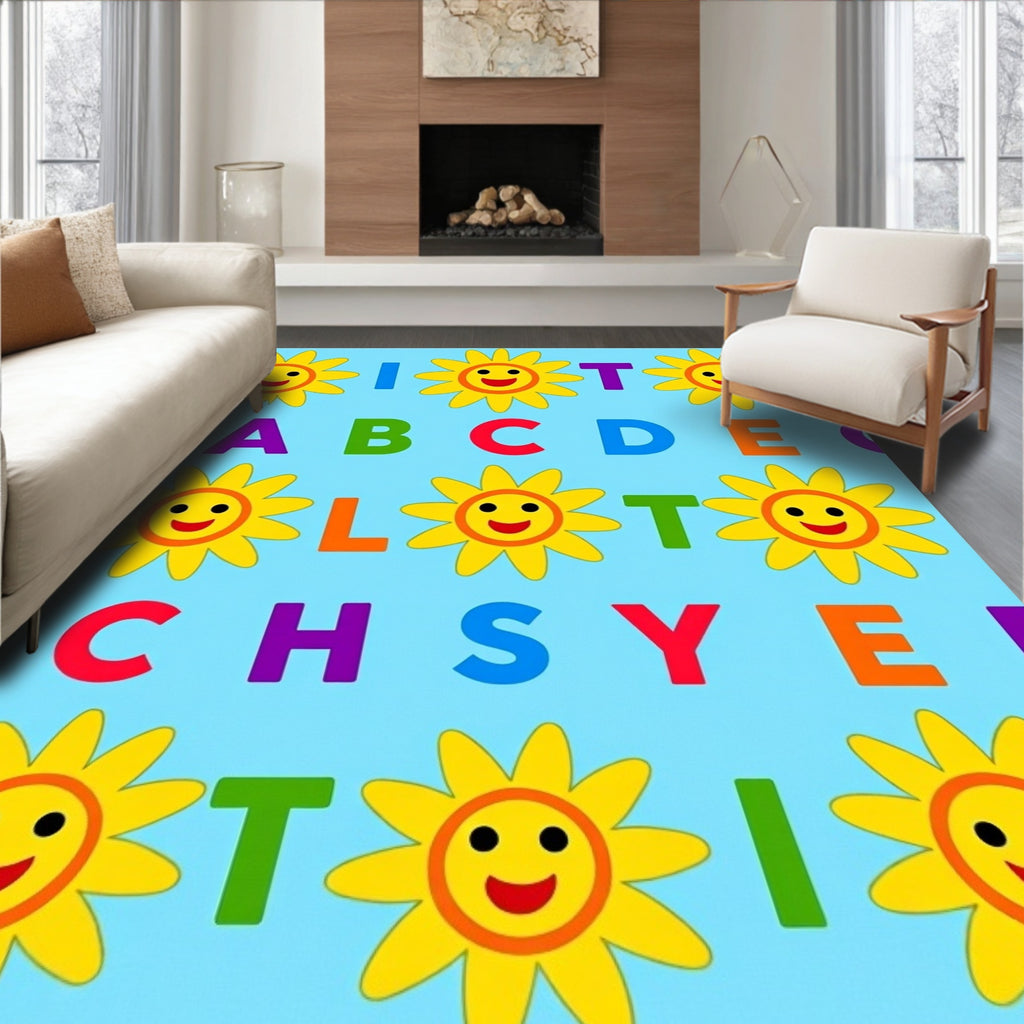 Cheerful Sun Alphabet Repeating Pattern Rug