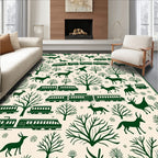 Forest Deer Train Whimsical Woodland Scene Rug