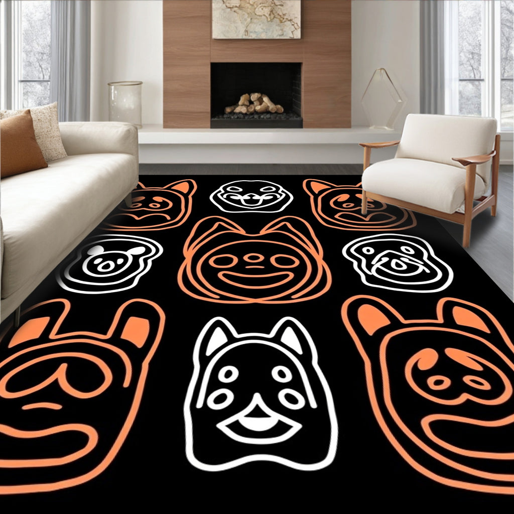 Orange White Animal Faces Collection Rug