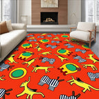 Playful Yellow Animals and Zebras Round Rug