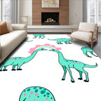 Playful Teal Dinosaur Rainbow Whimsy Rug