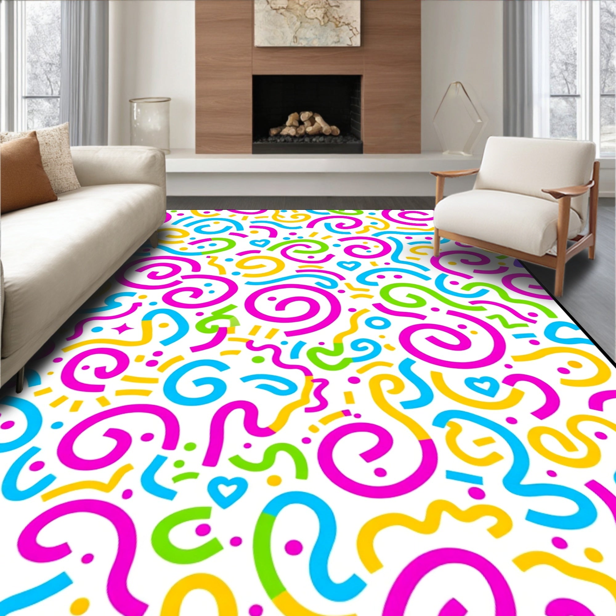 Vibrant Confetti Swirls and Curves Rug