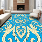 Bright Blue Golden Floral Medallion Rug