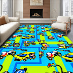 Yellow Blue Robot Vehicles On Green Background Rug