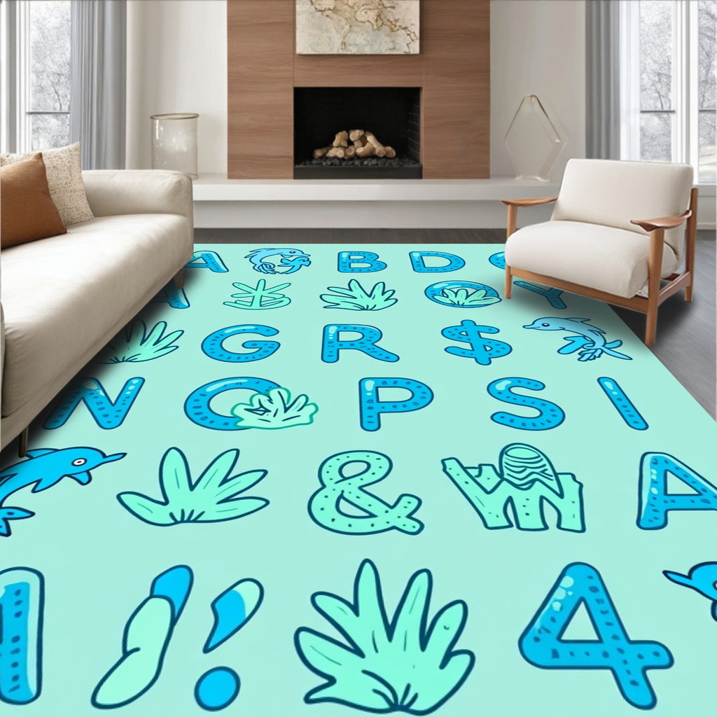 Oceanic alphabet with dolphins and coral Rug