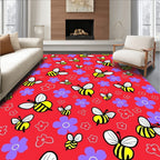 Whimsical Bumblebees And Violet Flowers Rug