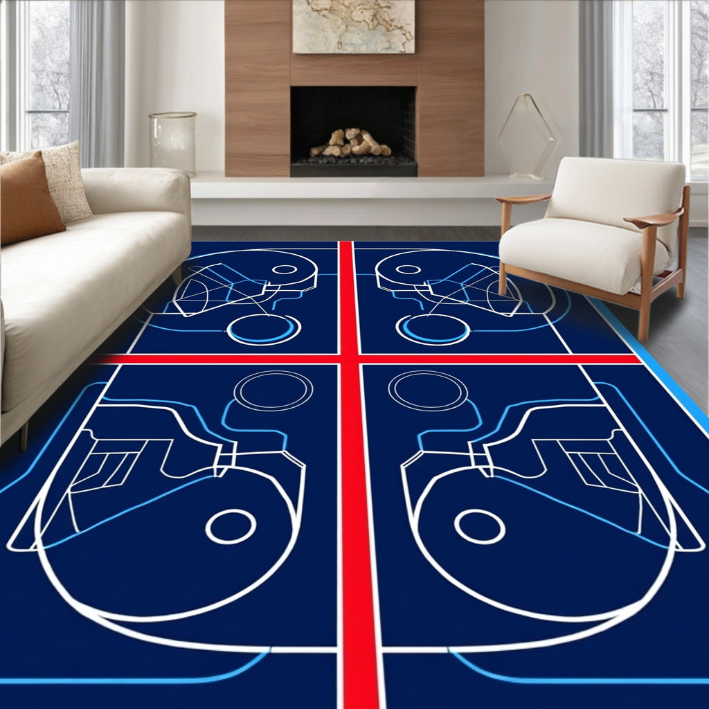 Modern blue white geometric abstract Rug