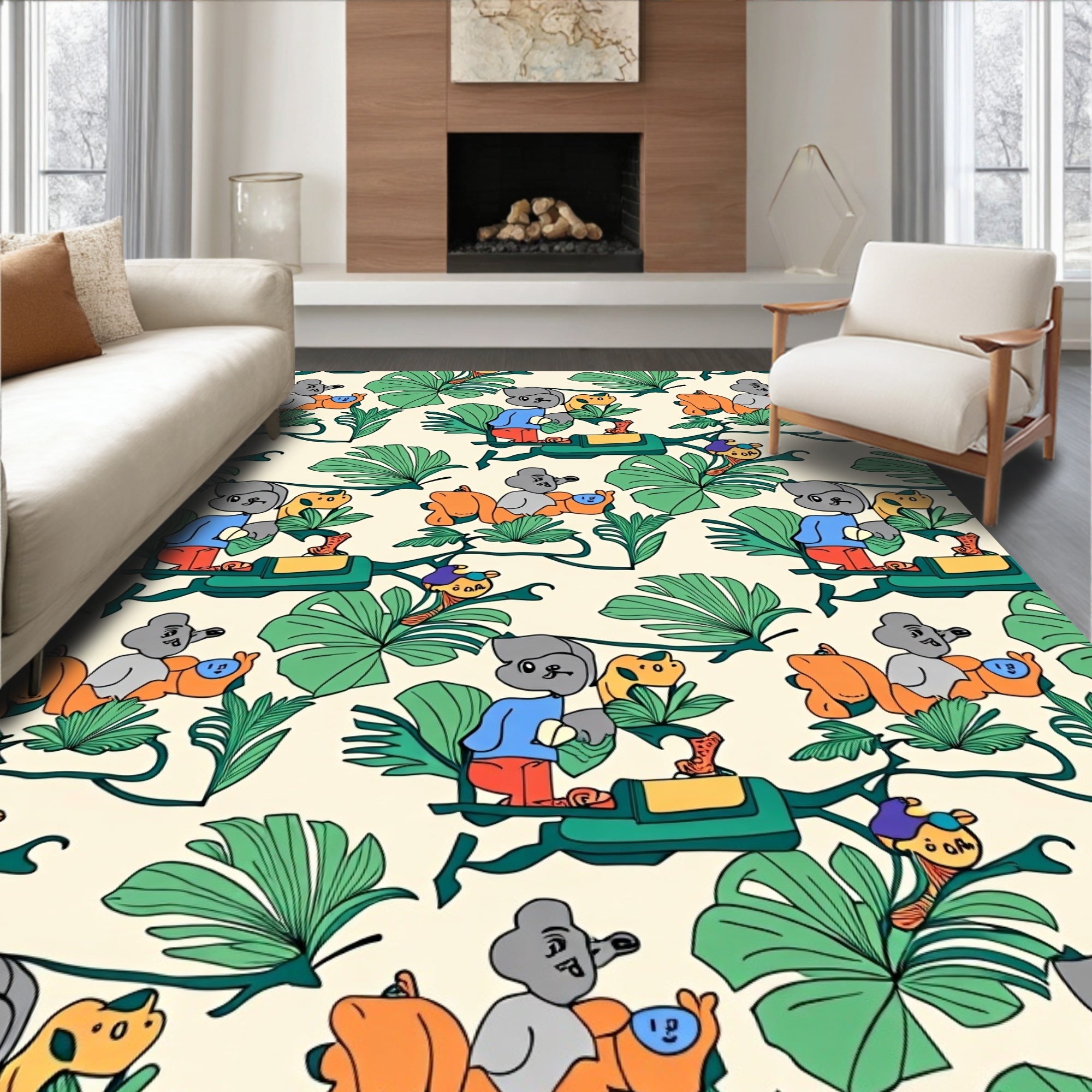 Whimsical Monkey Jungle Adventure Green Rug