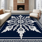 Timeless White Floral Medallion Navy Rug