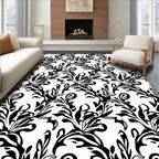 Elegant Black White Flourish Vine Rug