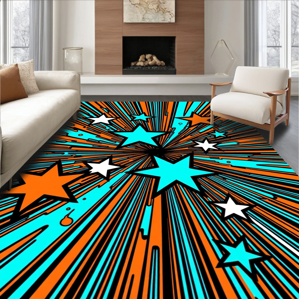 Explosion Starburst Orange Cyan Rug
