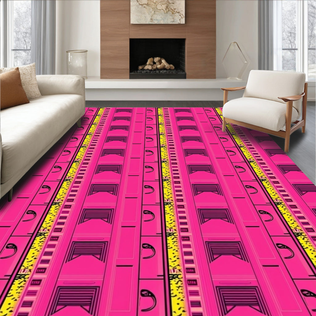 Pink Yellow Vertical Stripe Deco Rug