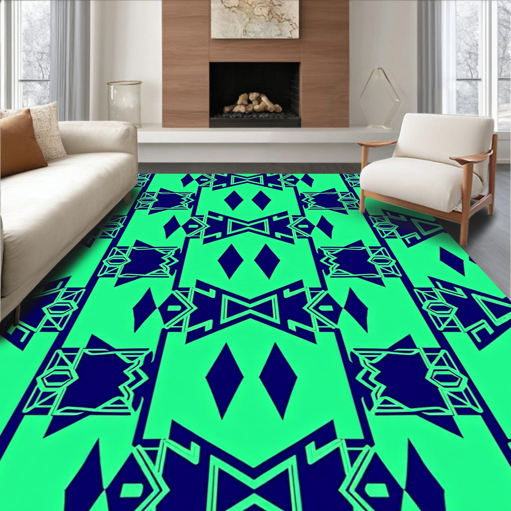 Bold Blue Geometric Diamond Emerald Rug