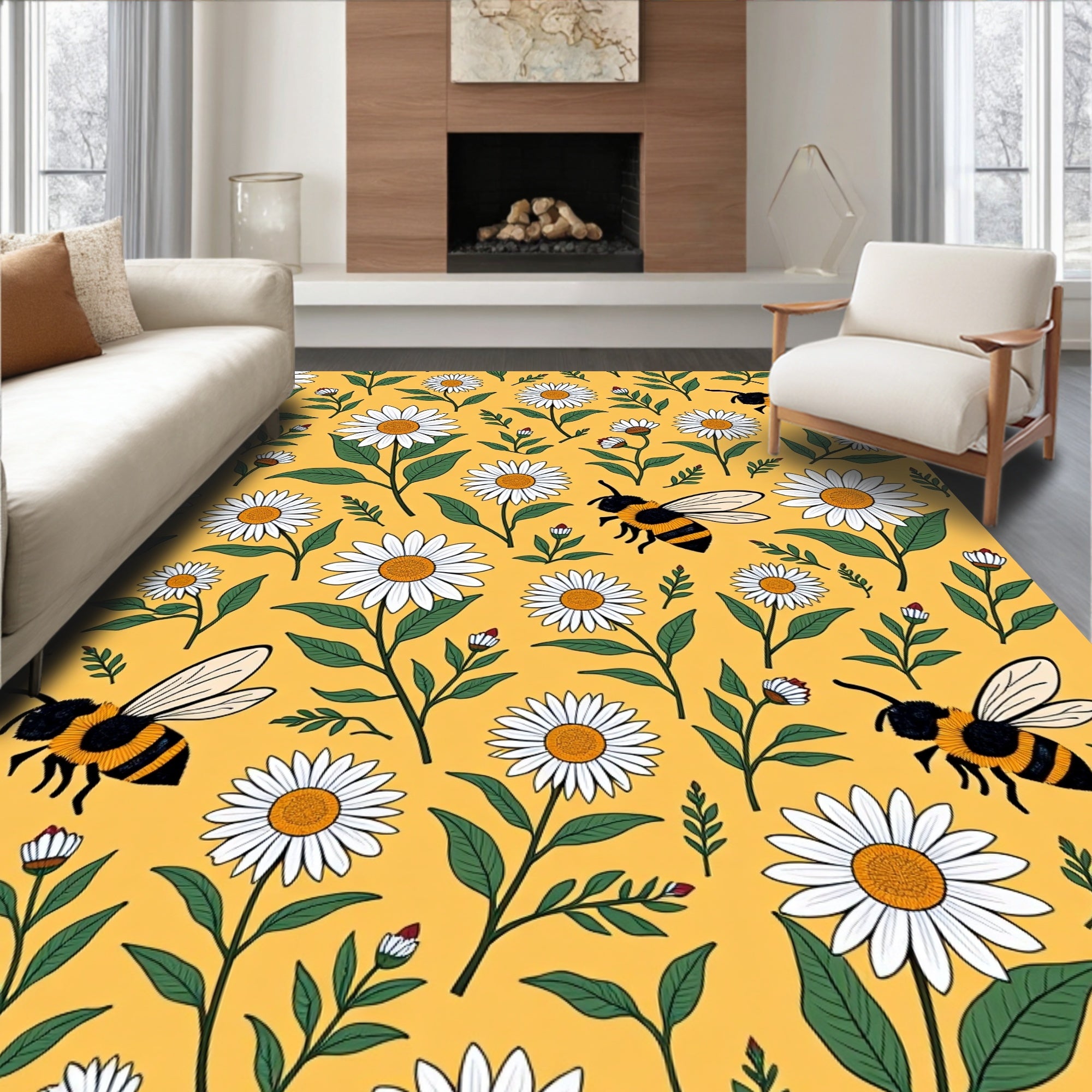 Yellow Daisy Bee Garden Rug