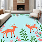 Whimsical Orange Deer Floral Garden Rug