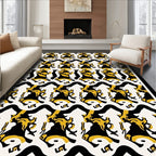 Bold Yellow Black Abstract Swirl Rug