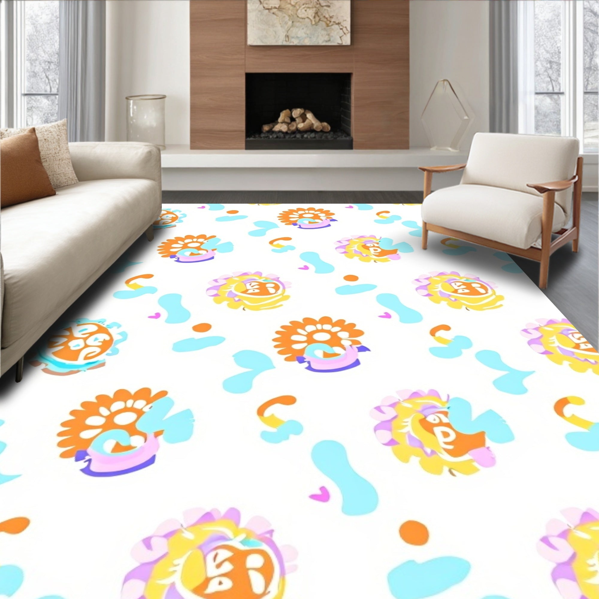 Playful Floral Abstract Orange Yellow Rug