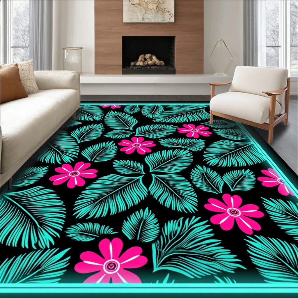 Vibrant Teal Floral Garden Rug