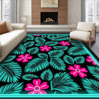Vibrant Teal Floral Garden Rug