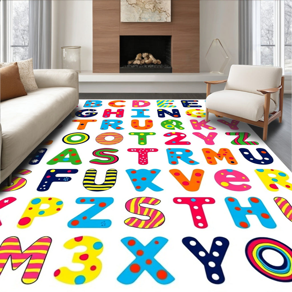 Colorful Alphabet Polka Dot Stripe Rug