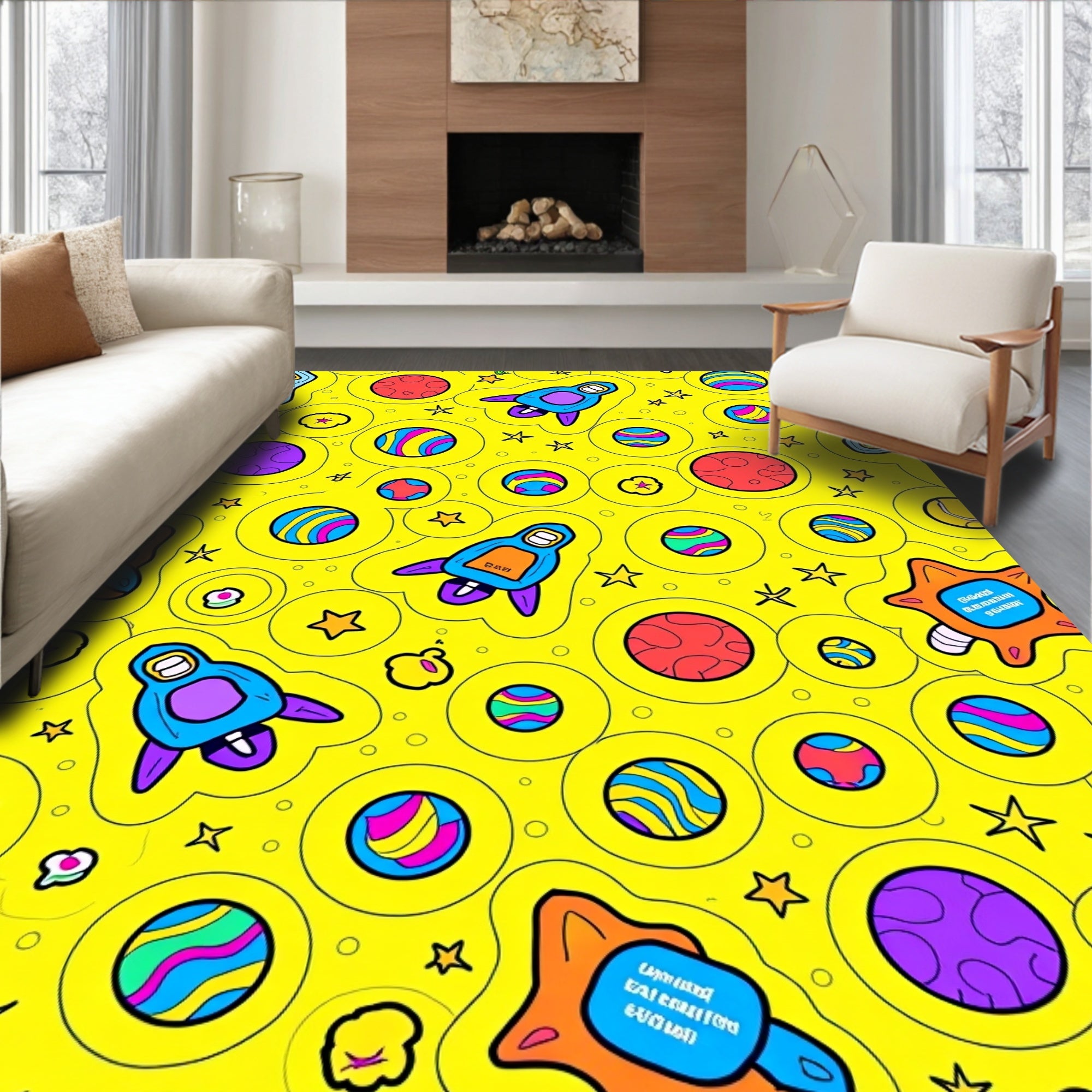 Cosmic Colorful Rockets Circles Stars Rug