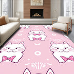 Pink Whimsical Cat Polka Dot Bow Rug
