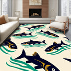 Navy and Gold Schooling Fish Rug