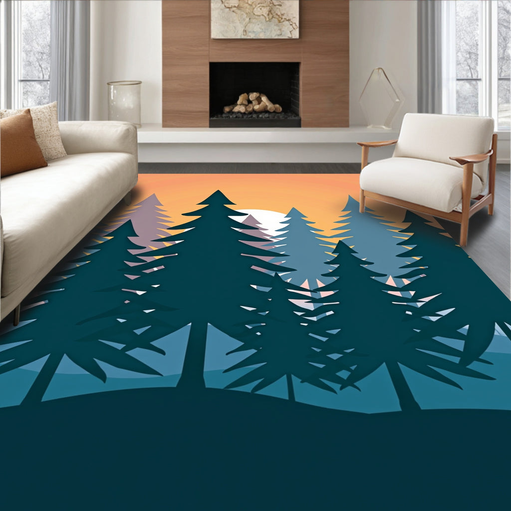 Teal Forest Sunset Horizon Rug