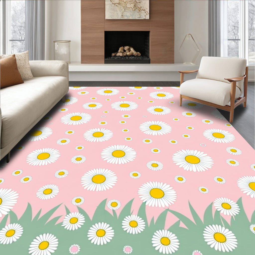 Dainty White Daisy Field Rug