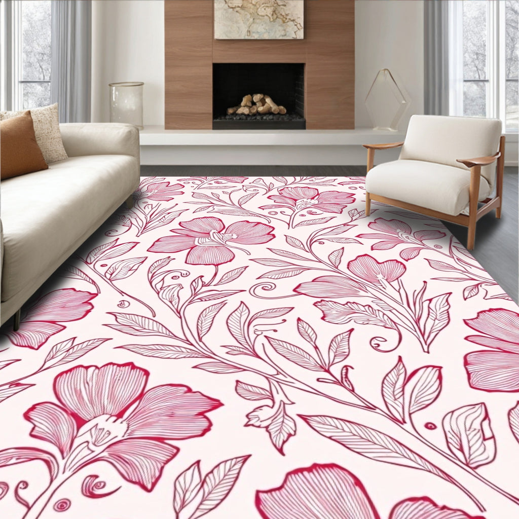 Crimson Floral Vines Art Deco Rug