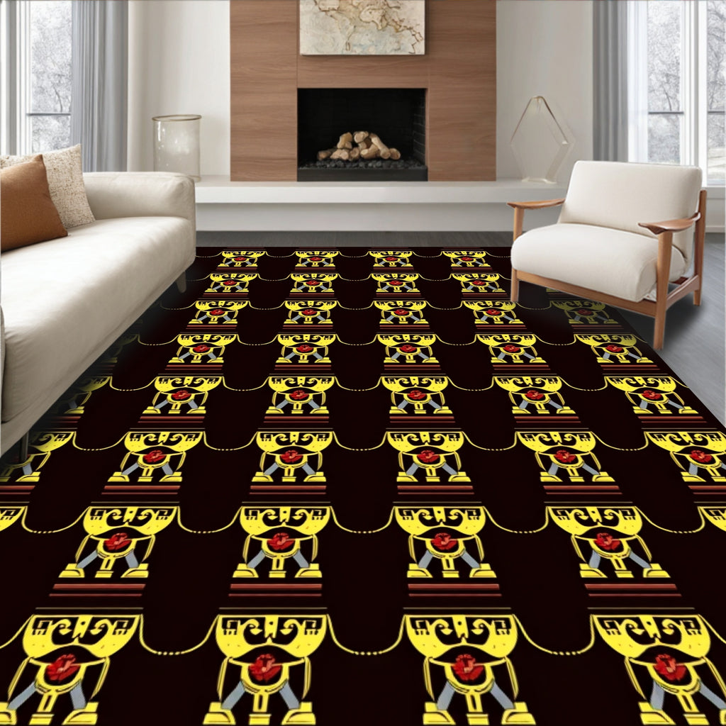 Bold Yellow Red Figure Columns Rug