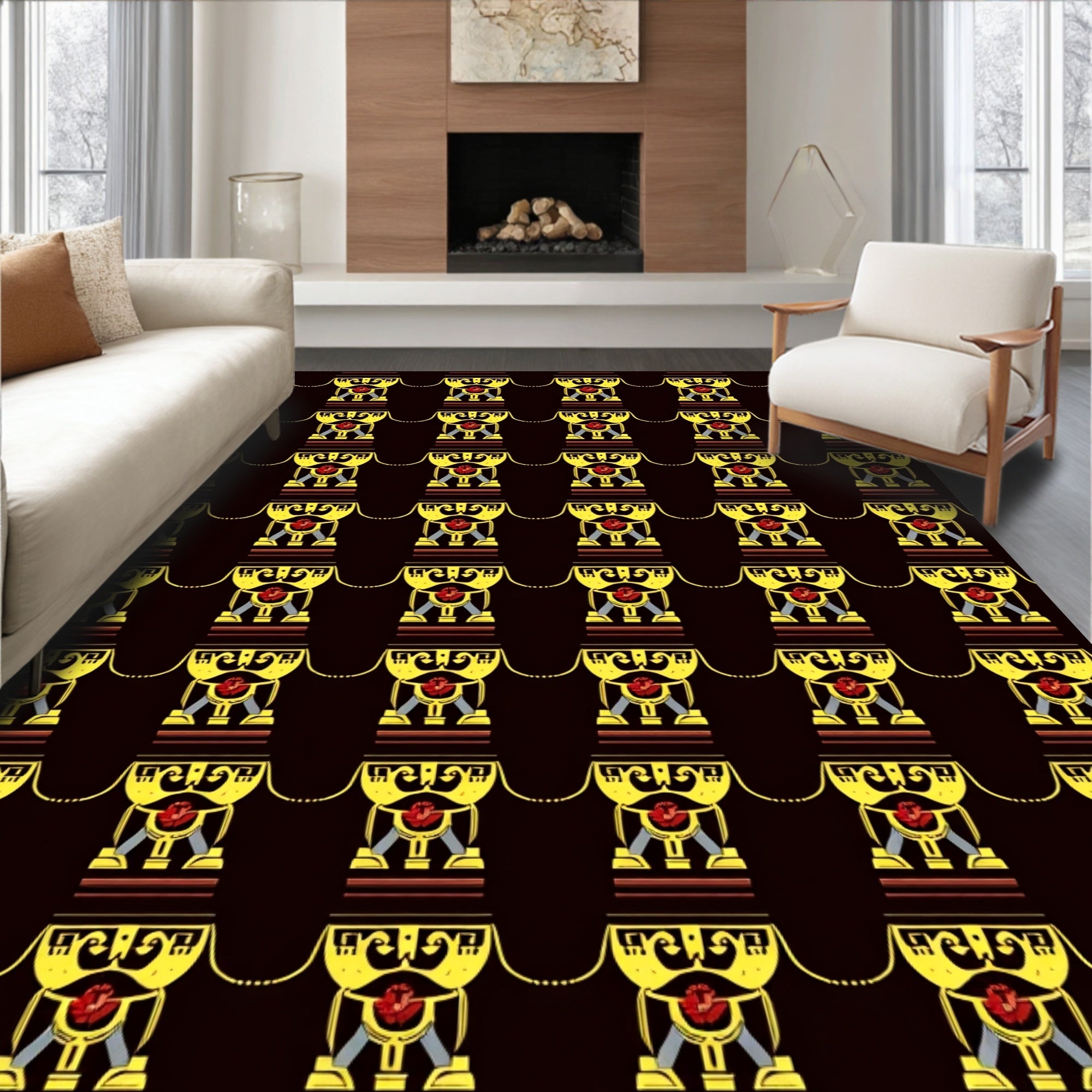 Bold Yellow Red Figure Columns Rug