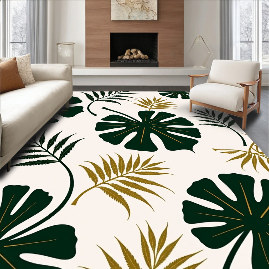 Emerald Gold Leaf Tropical Medley Rug