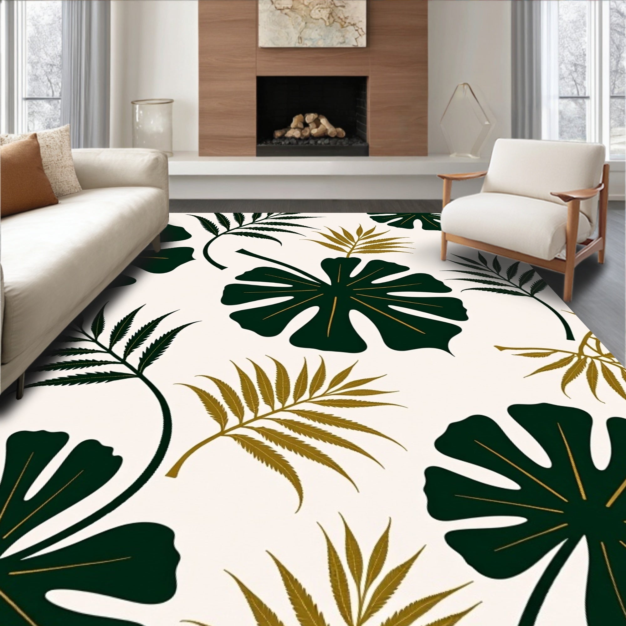 Emerald Gold Leaf Tropical Medley Rug