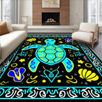 Whimsical Teal Turtle Marine Life Rug